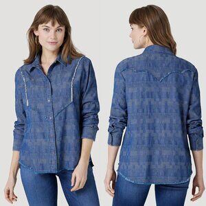 NWT New Wrangler Retro Subtle Fray Western Snap Shirt Size S